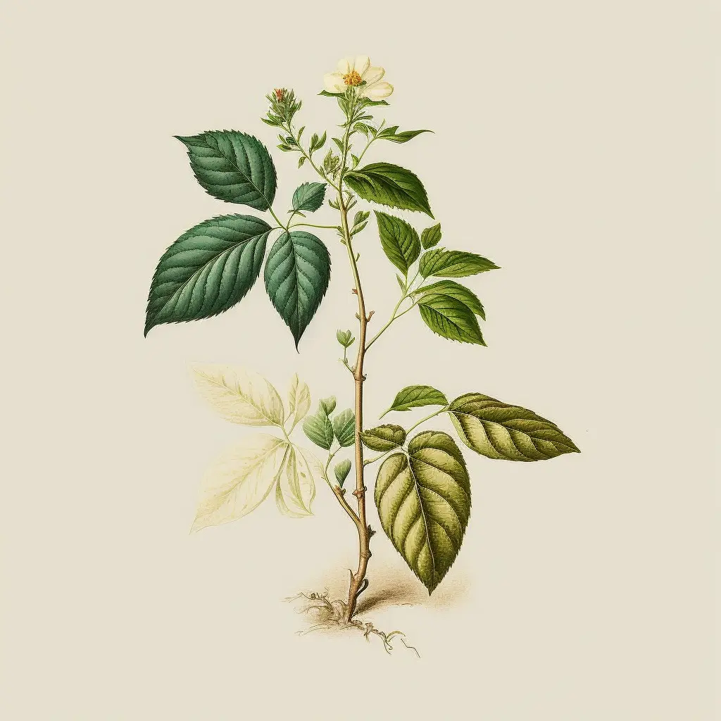 a single small sapling, botanical illustration, white background, style of Pierre-Joseph Redoute